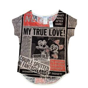 Disney Parks MY TRUE LOVE Mickey and Minnie Mouse Newspaper Shirt Size Small NWT